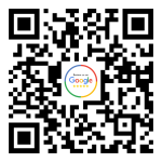 Black and white QR code with a circular Google review badge in the center.